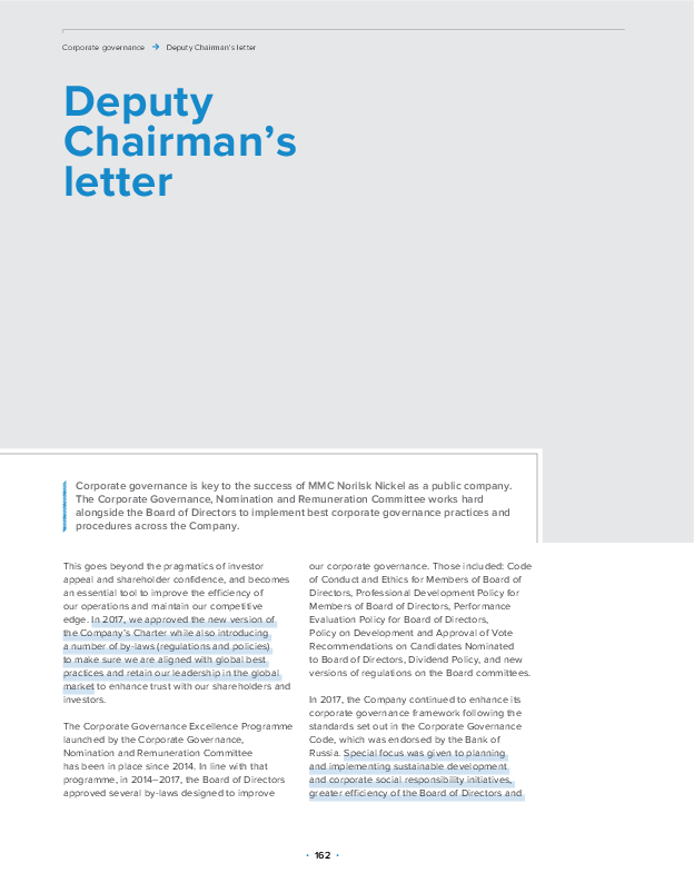 Deputy Chairman’s letter