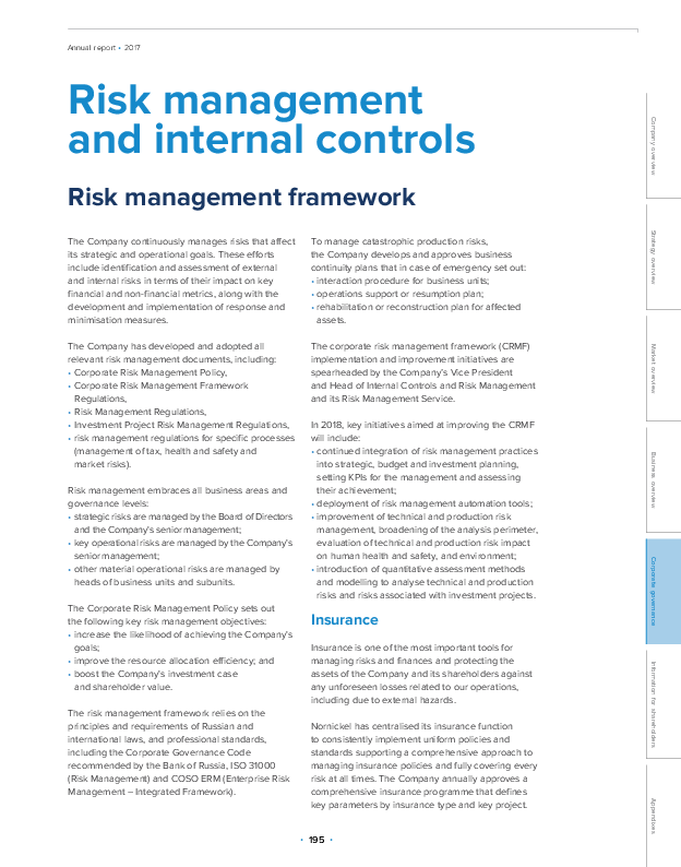 Internal control framework